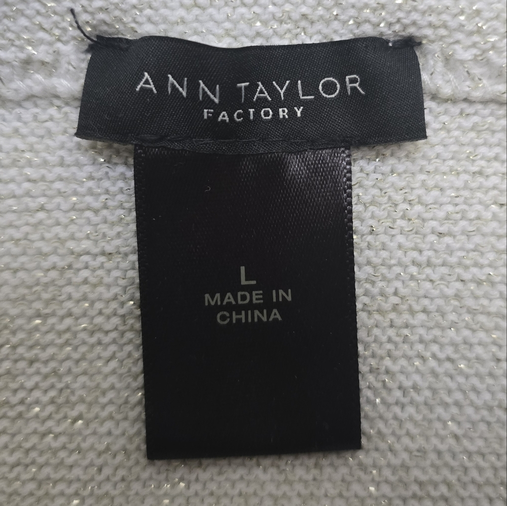 Ann Taylor Mock Neck Knit Sweater | Women's Large | Ivory White Metallic Holiday - Picture 4 of 7